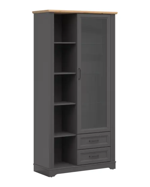 Vitrina Tolmin 100 cm con puertas y 2 cajones grafito/roble artisan