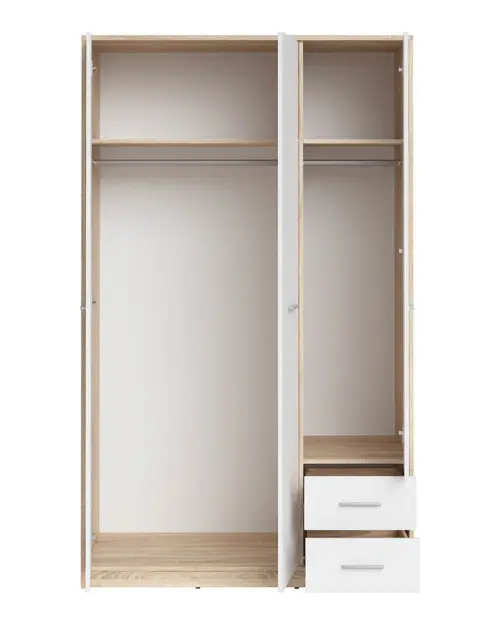 Armario de tres puertas Nepo Plus 118 cm con cajones roble sonoma/blanco
