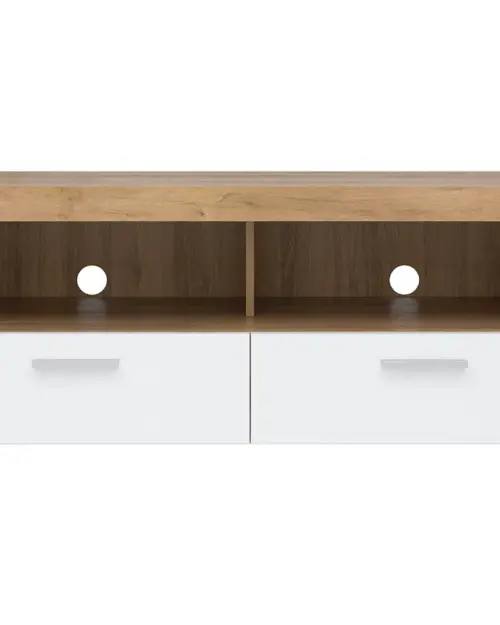 Mueble RTV Balder 135 cm con 2 cajones y un estante roble riviera/blanco brillo