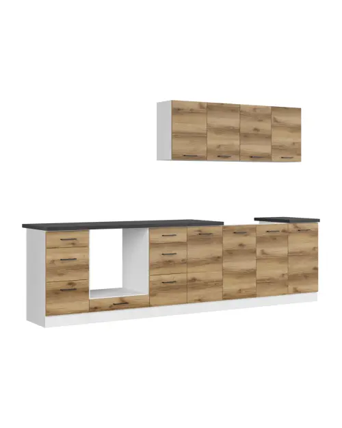 Conjunto de cocina Junona Line 300 cm roble delano claro con encimera