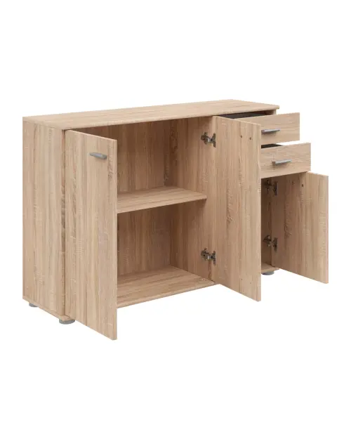Cómoda Noeda 106 cm con 3 puertas y 2 cajones roble sonoma
