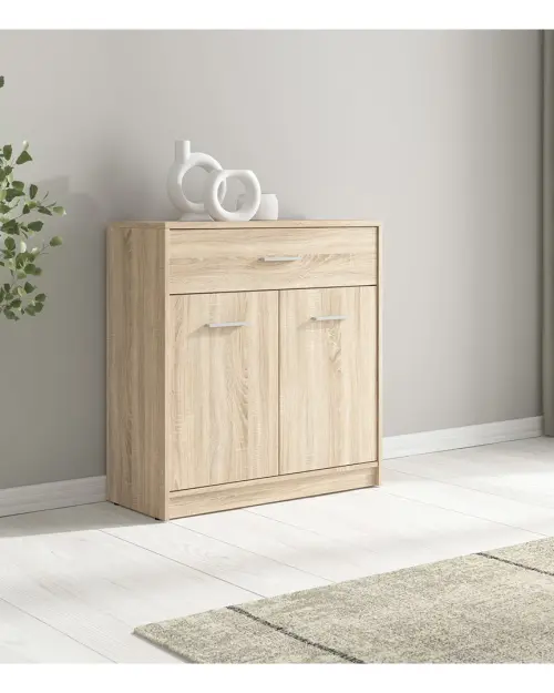 Cómoda Nepo Plus 80 cm con 2 puertas y un cajón roble sonoma
