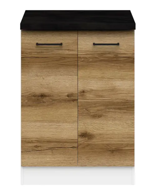 Szafka kuchenna dolna Junona Line 60 cm dwudrzwiowa dąb delano jasny z blatem