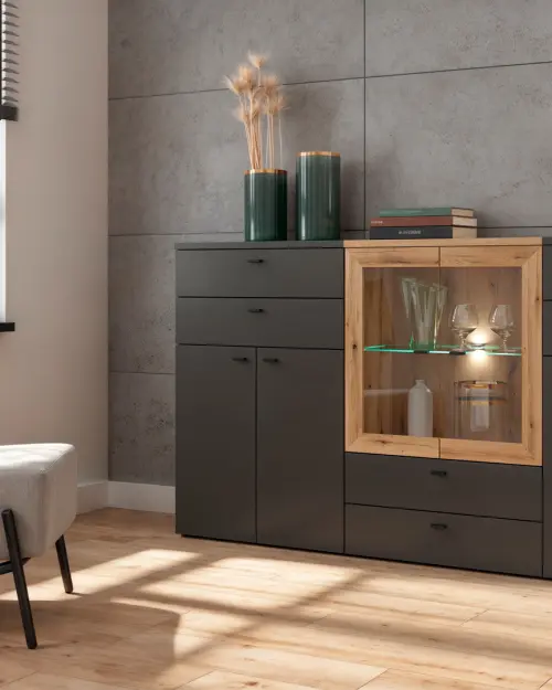 Vitrina System 64 con 2 puertas roble coast evoke