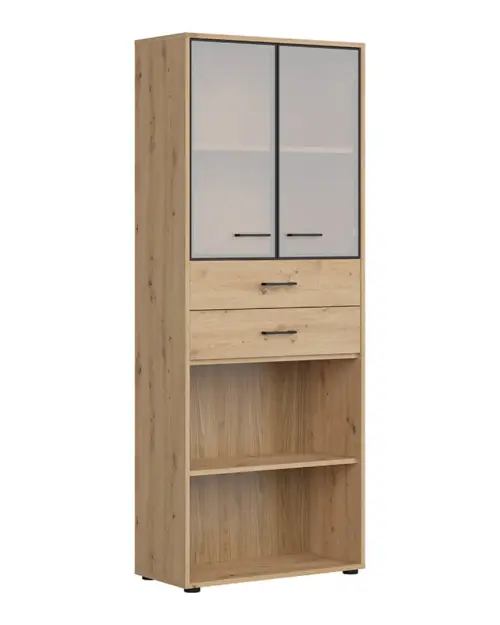 Estantería Space Office 80 cm con 2 puertas 2 cajones y 2 estantes roble artisan