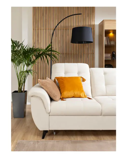 Sofá de tres plazas Doria convertible de terciopelo crema