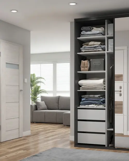 Sliding wardrobe Flex 150 cm with mirror graphite/artisan oak