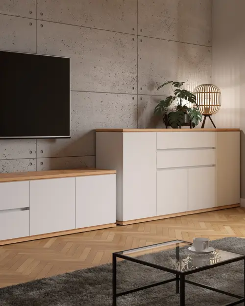 Mueble RTV Yamael 184 cm con 2 puertas y 2 cajones blanco