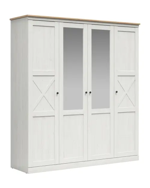 Armario de cuatro puertas Frija 203 cm con espejo pino andersen blanco