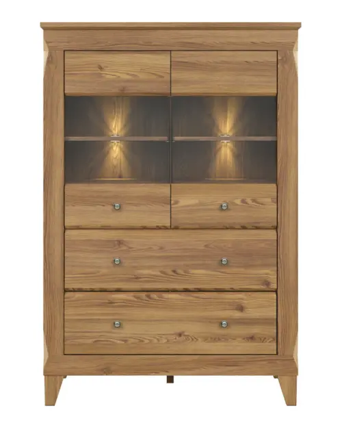 Vitrina Bergen 102 cm con 2 puertas y 2 cajones alerce sibiu dorado