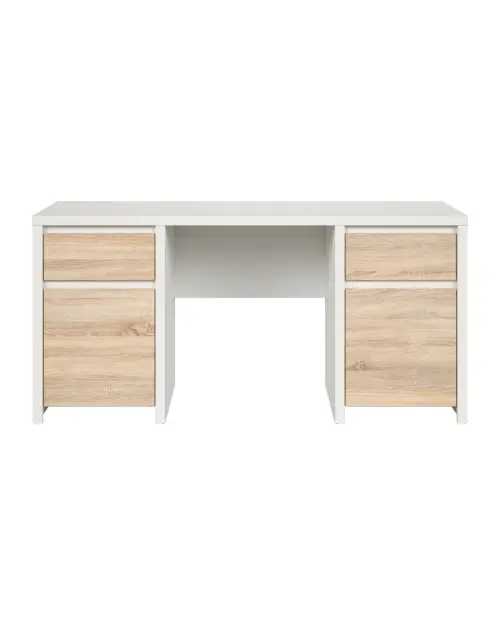 Escritorio Kaspian 160 cm con 2 puertas y cajones blanco/roble sonoma