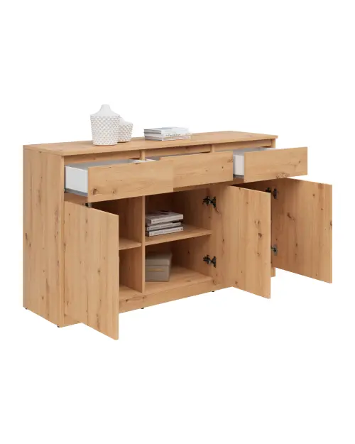 Cómoda Saturn 135 cm con 3 puertas y 3 cajones roble artisan