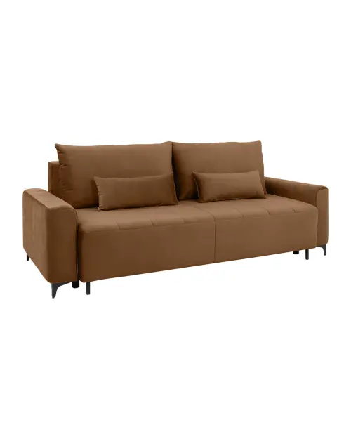 Трехместный диван Kamari раскладной с ящиком велюровый коричневый