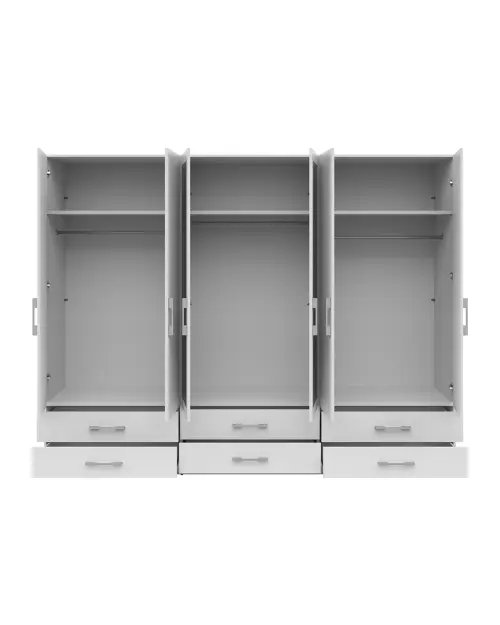 Шкаф шестидверный Herford 270 см с зеркалом и 6 ящиками белый