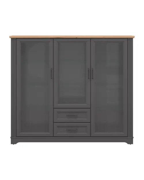 Vitrina Tolmin 168 cm con 3 puertas y 2 cajones grafito/roble artisan