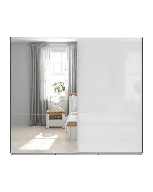 Armario de puertas correderas Tetrix 220 cm con espejo blanco brillo
