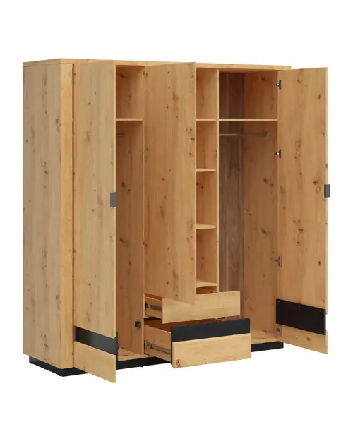 Three-door wardrobe Ostia 180 cm with drawers artisan oak/black oak