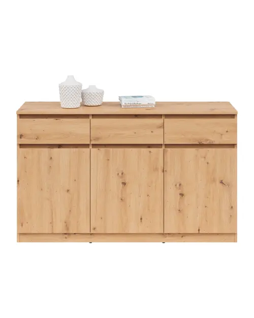 Cómoda Saturn 135 cm con 3 puertas y 3 cajones roble artisan