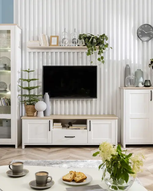 Estante de pared Loksa 143 cm pino andersen blanco/roble grandson