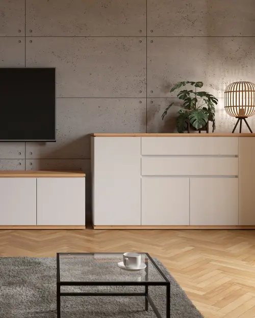 Cómoda Yamael 184 cm con 4 puertas y 2 cajones blanca