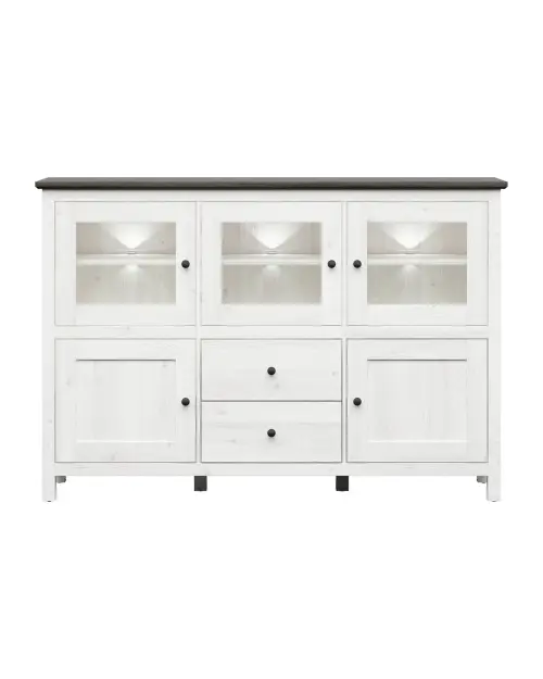 Cómoda Hesen 186 cm vitrina con 5 puertas y 2 cajones alerce sibiu claro/pino larico