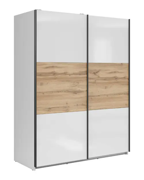 Armario de puertas correderas Tetrix 153 cm blanco brillo/roble wotan