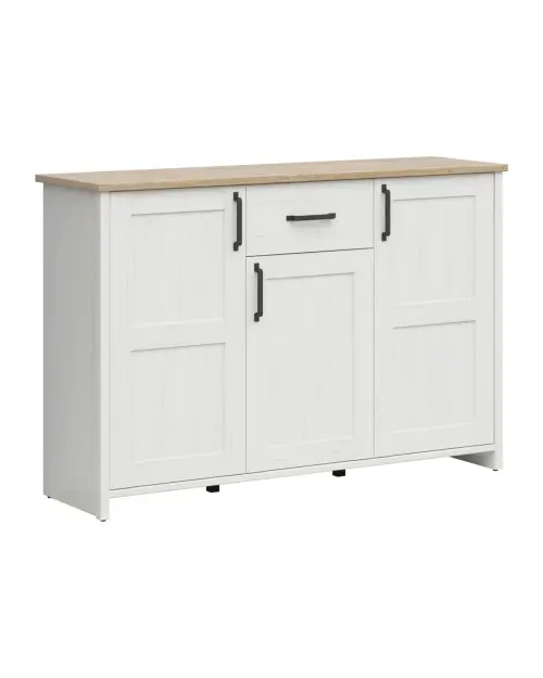 Cómoda Loksa 148 cm con 3 puertas y un cajón pino andersen blanco/roble grandson