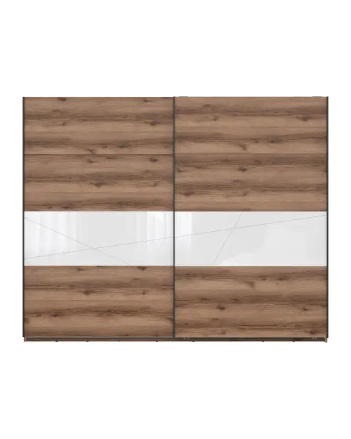 Armario de puertas correderas Forn 270 cm roble delano oscuro/blanco brillo