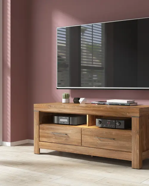 Mueble RTV Gent 138 cm con 2 cajones y estante roble stirling