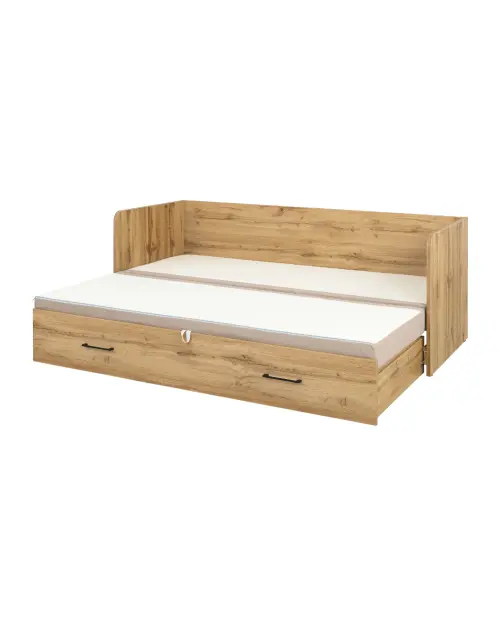 Cama extensible Tetrix roble wotan 80-160x200 con contenedor, colchón y cojines beige