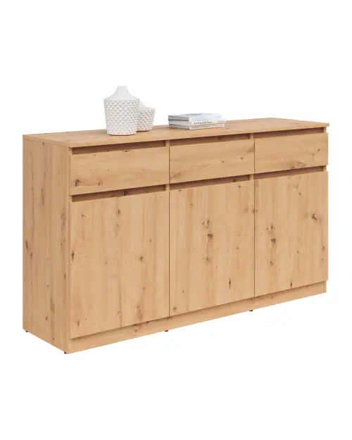 Cómoda Saturn 135 cm con 3 puertas y 3 cajones roble artisan