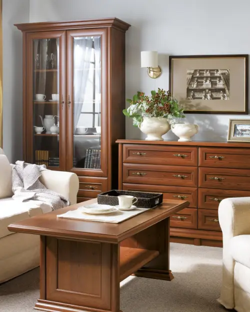 Vitrina Kent con 2 puertas y 2 cajones castaño