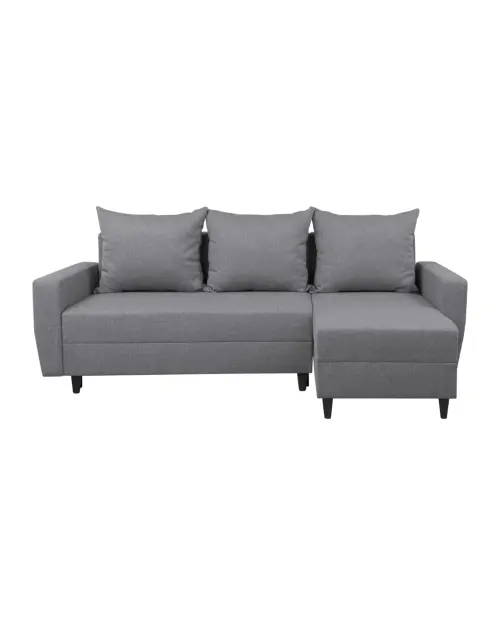 Sofá rinconera universal Malin convertible con arcón tela trenzada gris