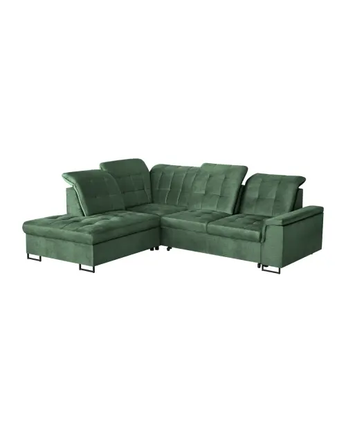 Left-hand corner sofa Aragon pull-out with adjustable headrest and seat green