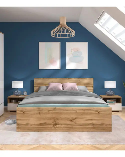 Mesita de noche Zele 50 cm con cajón roble wotan/blanco brillo