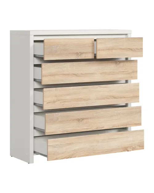 Cómoda Kaspian 105 cm con 6 cajones blanco/roble sonoma