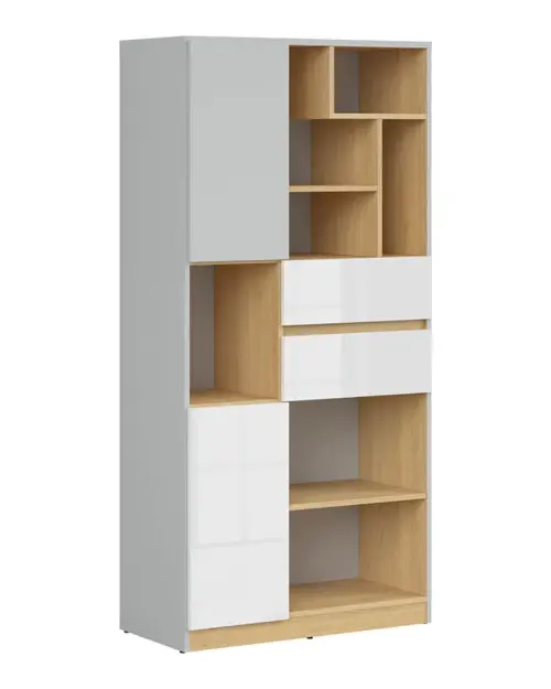 Estantería Nandu 80 cm con 2 puertas 2 cajones y 7 estantes gris claro/roble polaco