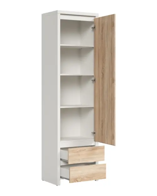 Estantería Kaspian 56 cm con puertas y 2 cajones blanco/roble sonoma