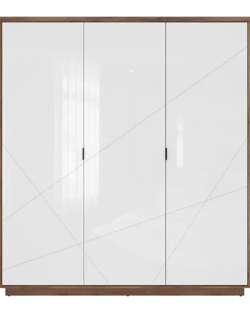 Armario de tres puertas Forn 180 cm roble delano oscuro/blanco brillo