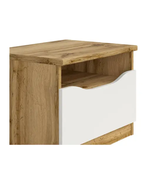 Mesita de noche Nuis 50 cm con cajón roble wotan/blanco brillo