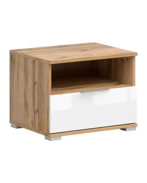 Mesita de noche Zele 50 cm con cajón roble wotan/blanco brillo