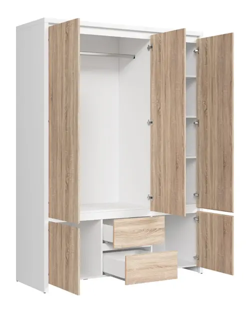Armario de cinco puertas Kaspian 153 cm con espejo y cajones blanco/roble sonoma