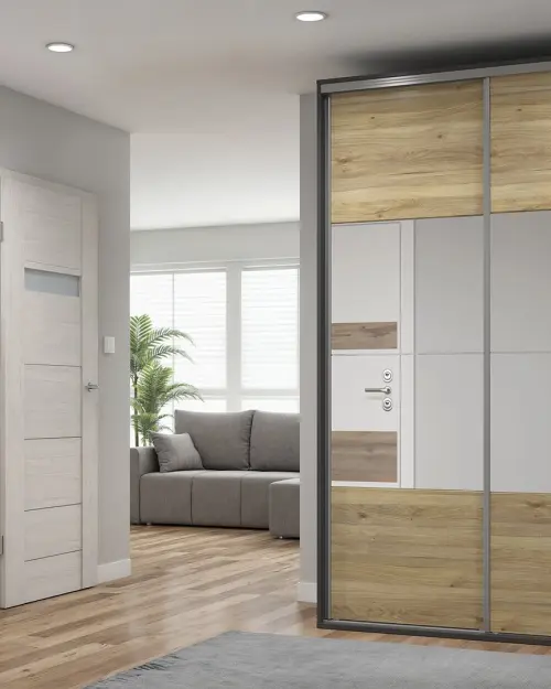 Sliding wardrobe Flex 150 cm with mirror graphite/mauvella oak