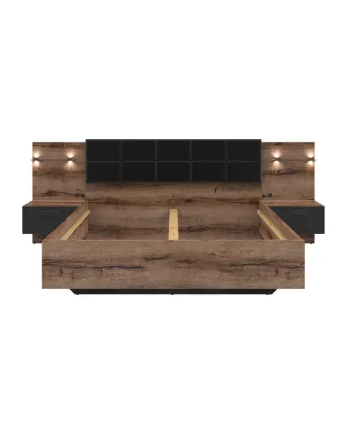 Cama Kassel 180x200 con 2 mesitas de noche roble monastery