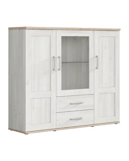 Vitrina Romance 156 cm con 3 puertas y 2 cajones alerce sibiu claro