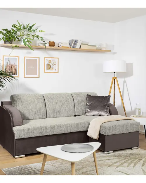 Sofá rinconera universal Merin con función de cama y 2 arcones marrón