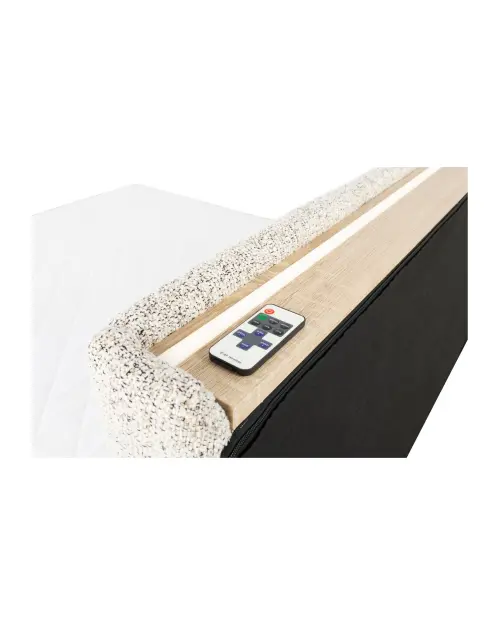 Cama tapizada Tripo 140x200 con somier y arcón beige