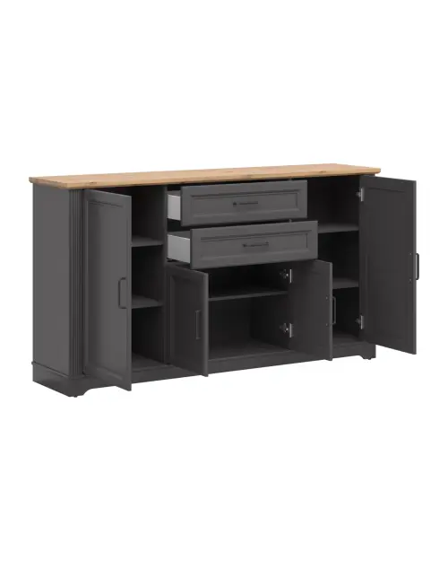 Cómoda Tolmin 180 cm con 4 puertas y 2 cajones grafito/roble artisan