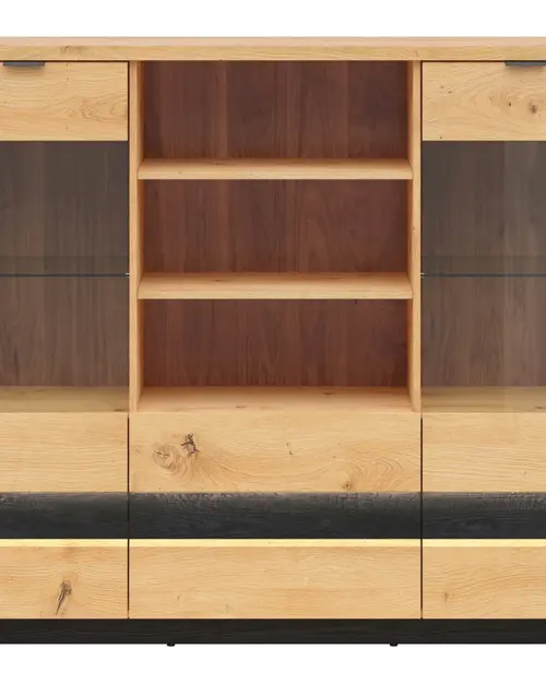 Vitrina Ostia 161 cm con 2 puertas 2 cajones y estantes roble artisan/roble negro