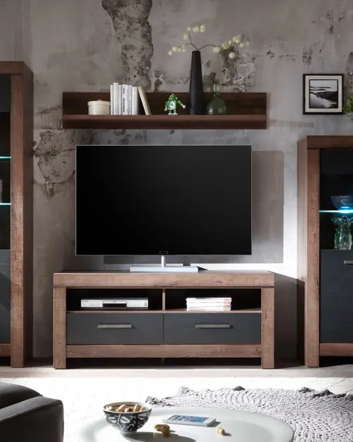 Mueble RTV Balin 140 cm con 2 cajones y estante roble monastery/negro